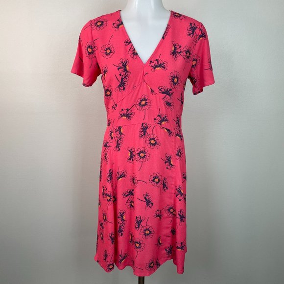 Gap A-Line Dress 2 Pink Blue Floral Sundress Short Sleeve V-Neck Women's - Picture 1 of 11